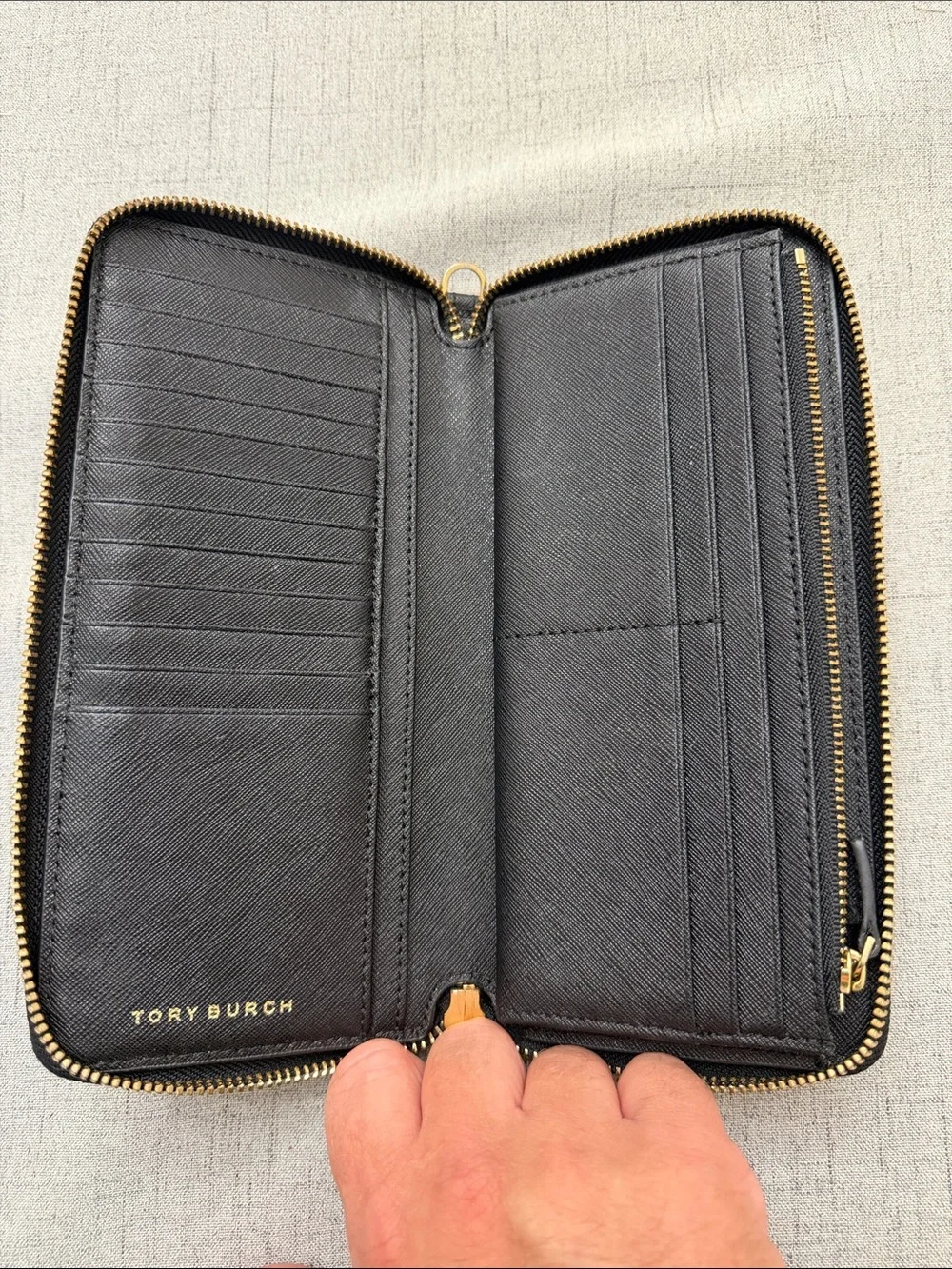 Tory Burch Black Zip Emerson Saffiano Continental Wallet